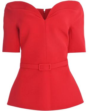 Safiyaa Lyddie V-Neck Belted Blouse - Red