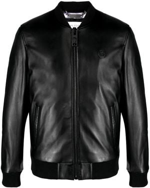 Philipp Plein Skull&Bones Leather Jacket - Black