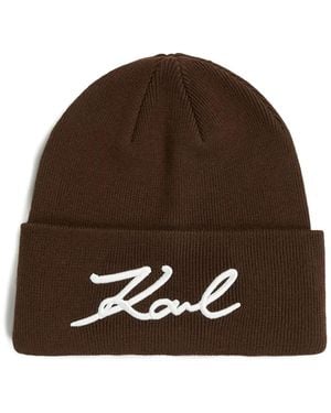 KARL LAGERFELD Signature Beanie Hat - Brown