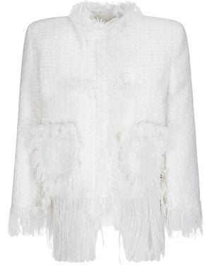 MATIERES FECALES Frayed-Edge Tweed Jacket - White