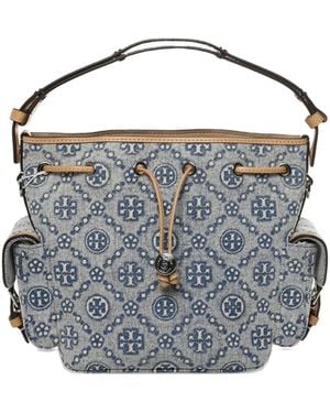 Tory Burch T Monogram Drawstring Bucket Bag - Black