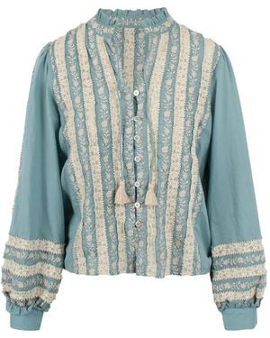 Sea Kirsten L/ Lace-Trim Embroidered Blouse - Blue