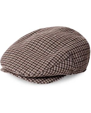 Hackett Houndstooth-Pattern Flat Cap - Grey