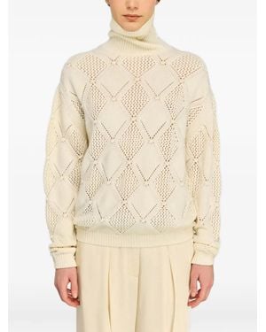 Semicouture Magdalena Diamond-Pointelle Sweater - Natural