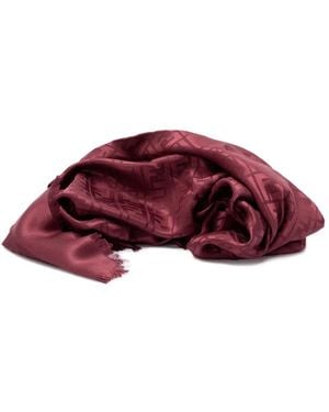 Fendi Fringed Logo-Pattern Scarf - Red