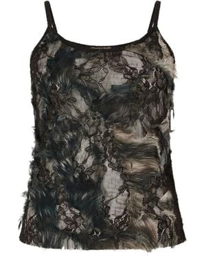 Roberto Cavalli Lace-Panelled Faux-Fur Top - Black
