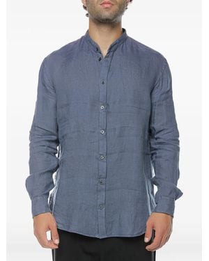 Emporio Armani Mandarin-Collar Linen Shirt - Blue