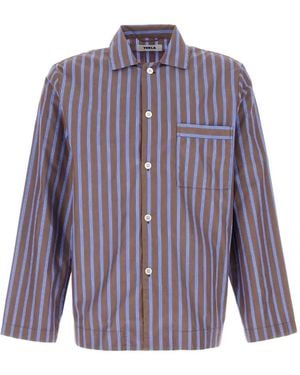 Tekla Striped Poplin Pyjama Shirt - Purple