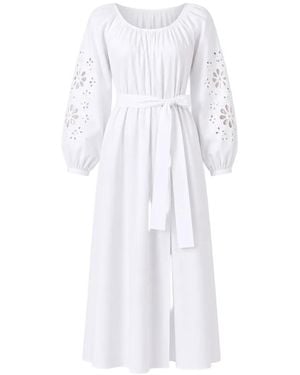 MEIMEIJ Gürtel-Maxikleid Mit Lochstickerei - Weiß