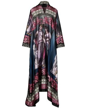 Tessitura Dune Oversized Mandarin-Collar Maxi Abaya Dress - Blue