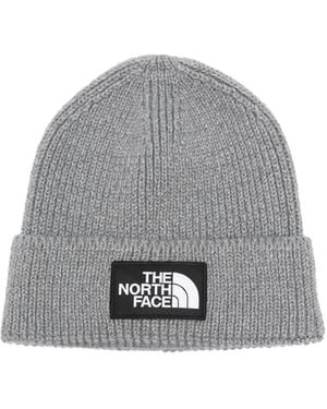 The North Face Logo-Patch Ribbed Beanie - Grey