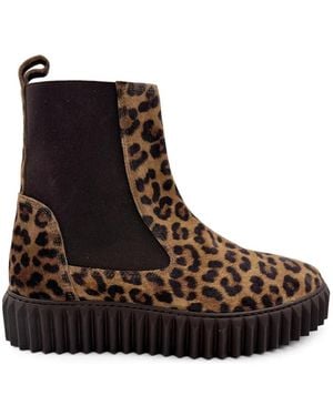 Voile Blanche Beth Leopard-Print Ankle Boots - Black