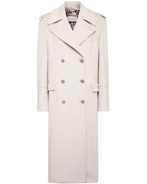 Philipp Plein Skull Crystal-Embellished Double-Breasted Coat - White