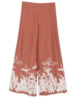 Liviana Conti Leaf-Embroidered Trousers - White