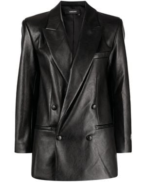ANOUKI Double-Breasted Faux-Leather Blazer - Black