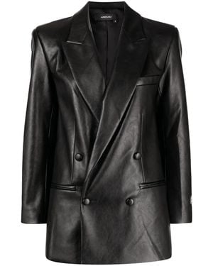 ANOUKI Double-Breasted Faux-Leather Blazer - Black