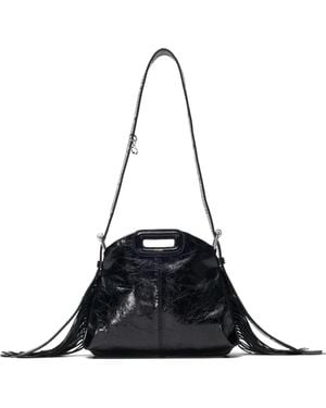 Maje Mini Miss M Fringed Leather Shoulder Bag - Black