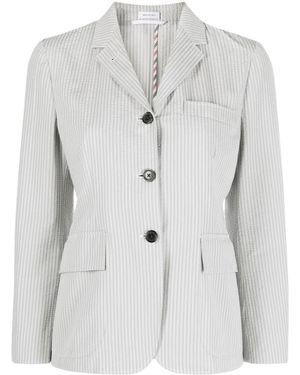 Thom Browne Striped Seersucker Single-Breasted Blazer - Grey
