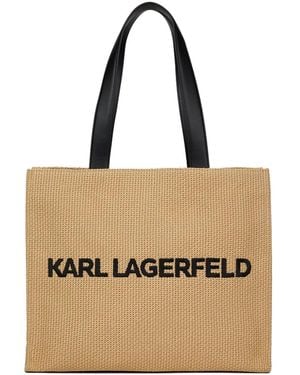 KARL LAGERFELD Large Raffia-Effect Tote Bag - Natural