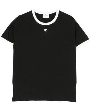 Courreges Logo-Embroidered T-Shirt - Black