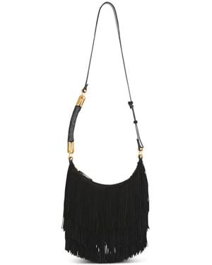 Balmain Ebene Hobo Fringed Suede Shoulder Bag - White