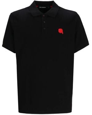 Karl Lagerfeld Logo-Embroidered Polo Shirt - Black