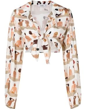 Amir Slama Graphic-Print Cropped Blouse - White