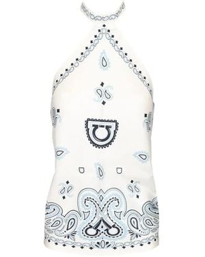 Ferragamo Arabesque-Print Silk Blouse - White