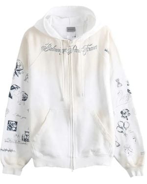 Balenciaga Tattoo-Print Zip-Up Hoodie - White