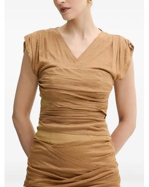 Pinko Draped V-Neck Top - Natural