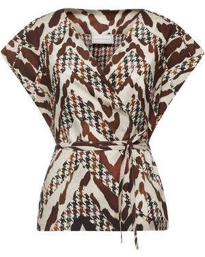 Pierre Louis Mascia Animal-Print Houndstooth Wrap Top - Brown