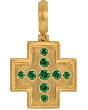 LEIGH MAXWELL 14Kt Geelgouden Cross Halsketting Met Smaragd Hanger