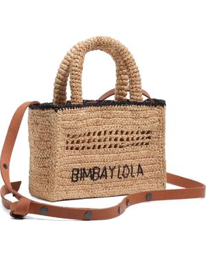 Bimba Y Lola Mini Bag Made Of Natural Raffia Braid - Metallic