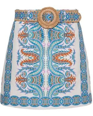 Cara Cara Blaze Belted Paisley-Print Mini Skirt - Blue