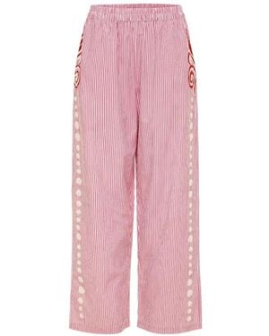 Carolina K Stripe-Pattern Embroidered Trousers - Pink