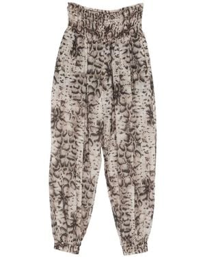 Pinko Bore Snakeskin-Print Smocked Trousers - White