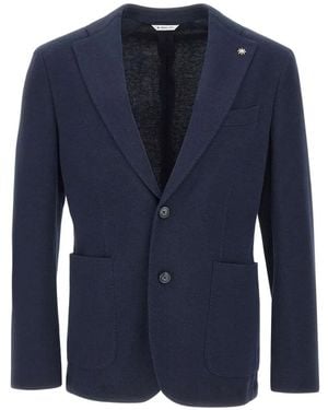 Manuel Ritz Patch-Pocket Single-Breasted Blazer - Blue