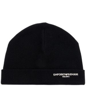 Emporio Armani Bonnet En Laine À Logo Brodé - Noir