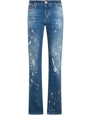 Philipp Plein Jeans Con Design A Cinque Tasche - Blu