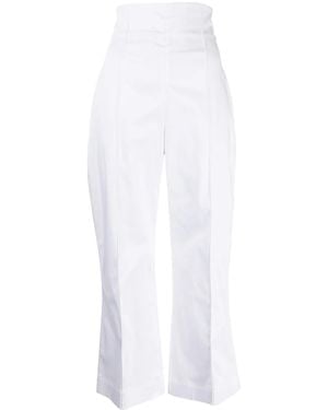 Silvia Tcherassi Piped-Trim High-Waisted Pants - White