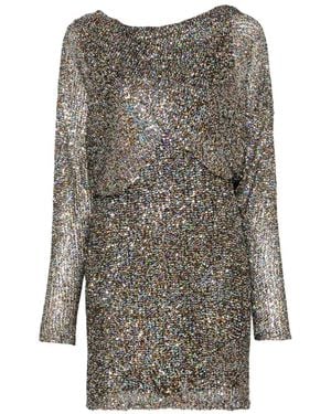 Alberta Ferretti Sequin-Embellished Draped Dress - Grey