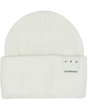 COPENHAGEN Logo Patch Ribbed Wool Beanie - White