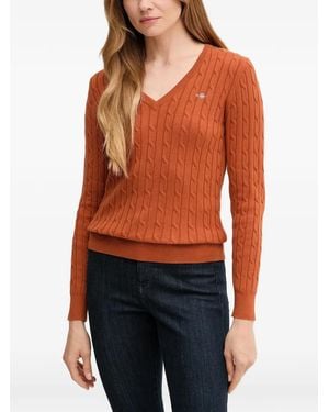 GANT Cable-Knit V-Neck Sweater - Red