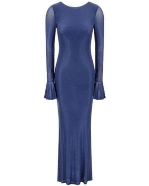 Twentyfourhaitch Algedi Crystal-Embellished Fluted-Sleeve Dress - Blue
