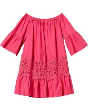 Twinset Short Poplin Kaftan With Macramé - Pink