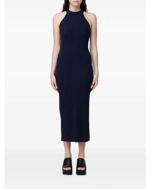 EA7 Ribbed-Knit Halterneck Midi Dress - Blue