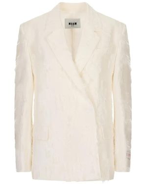 MSGM Frayed Double-Breasted Jacket - White