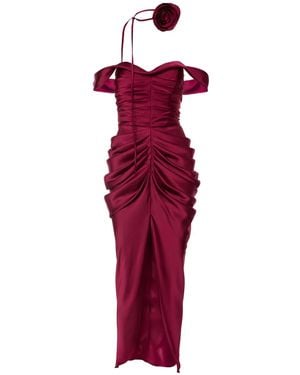 Ana Radu Rose-Embellished Draped Dress - Red
