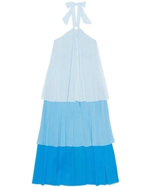 Ganni Ring Halterneck Tiered Midi Dress - Blue