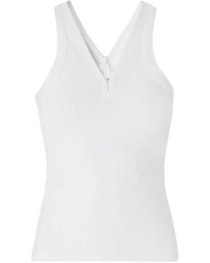 Pinko Rib-Knit Tank Top With V-Neck And Logo - White